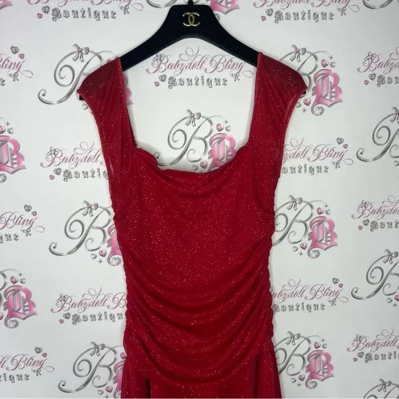 Jessie girl dress sparkly glitter red fairy whimsical cinched draped cute Y2K - Picture 6 of 11